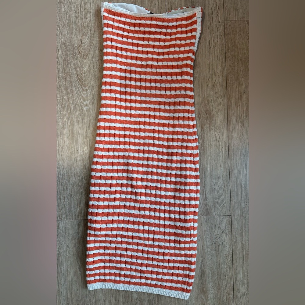 Willow & Wind creamy white /orange knit strapless summer dress  S - Picture 3 of 7